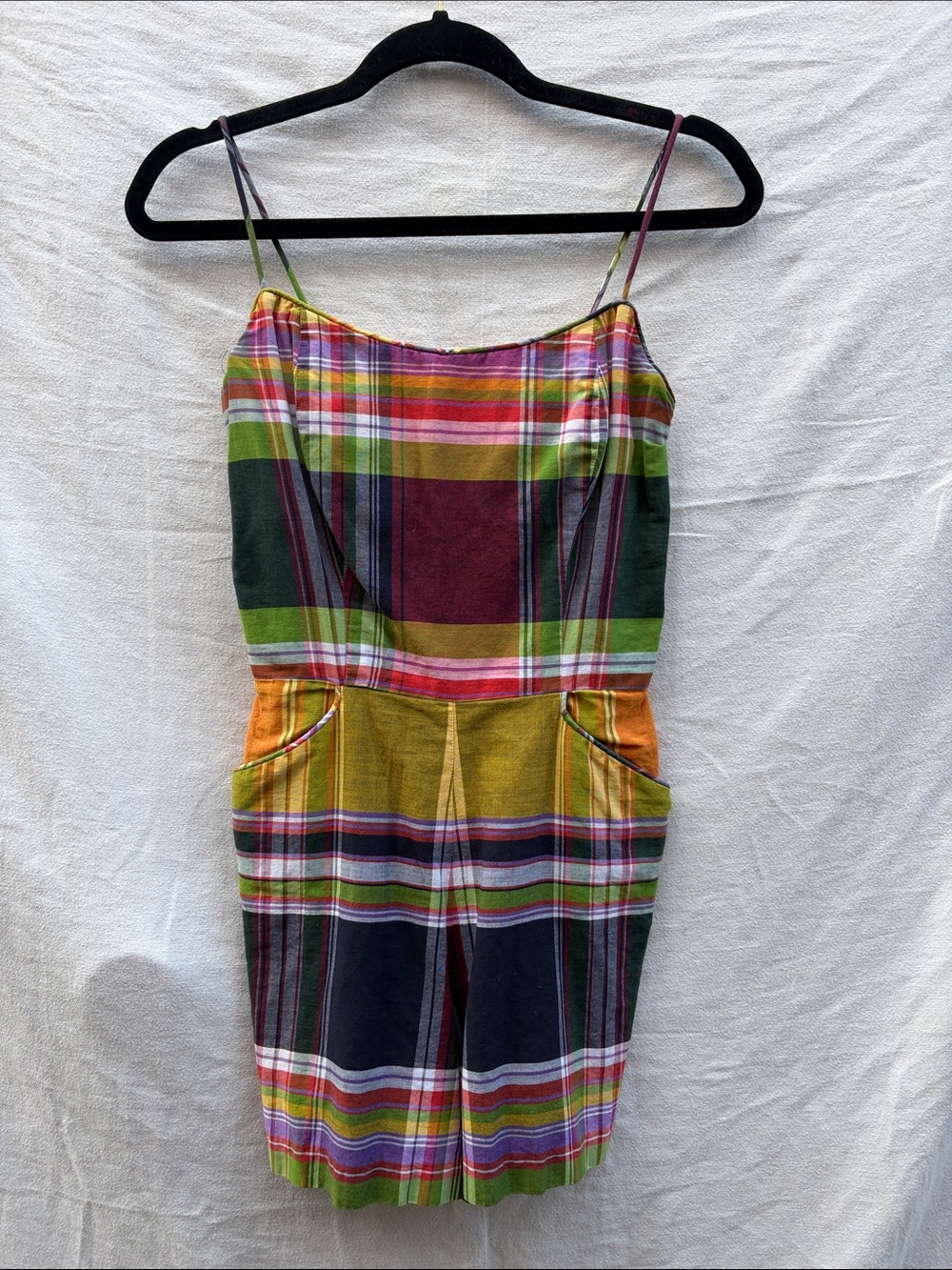 Multicolor Plaid Spaghetti-Strap Jumpsuit